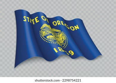 3D Realistic waving Flag of Oregon is a state of United States on transparent background