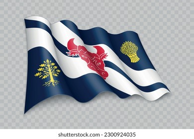 3D Realistic waving Flag of Oxfordshire is a county of England on transparent background