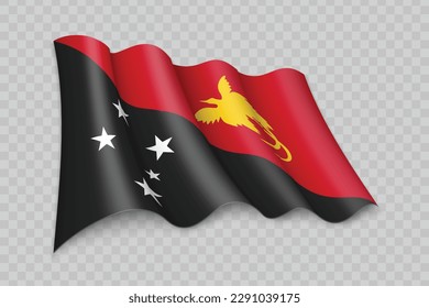 3D Realistic waving Flag of Papua New Guinea on transparent background
