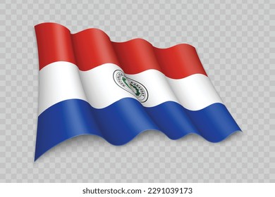3D Realistic waving Flag of Paraguay on transparent background
