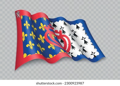 3D Realistic waving Flag of Pays de la Loire is a region of France on transparent background