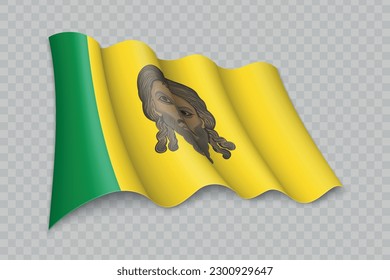 3D Realistic waving Flag of Penza Oblast is a region of Russia on transparent background