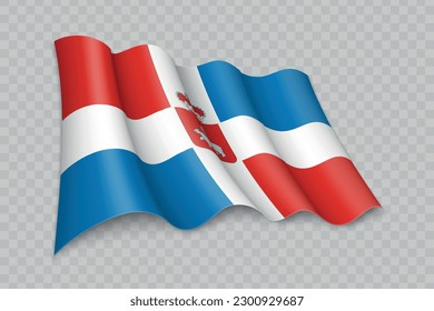 3D Realistic waving Flag of Perm Krai is a region of Russia on transparent background