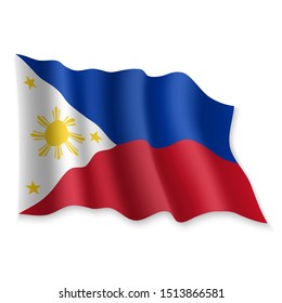 3D Realistic waving Flag of Philippines on white background