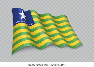 Bandera ondulada realista 3D de Piaui es un estado de Brasil con antecedentes transparentes