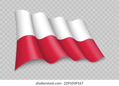 3D Realistic waving Flag of Poland on transparent background