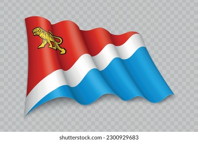 Bandera onduladora realista 3D de Primorsky Krai es una región rusa con antecedentes transparentes