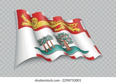 3D-Realistisch schwingende Flagge von Prinz Edward Island ist ein Staat Kanadas auf transparentem Hintergrund