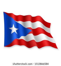 3D Realistic waving Flag of Puerto Rico on white background