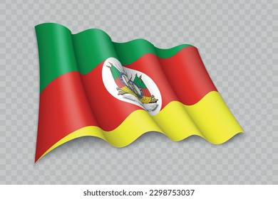 3D Realistic waving Flag of Rio Grande do Sul is a state of Brazil on transparent background