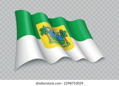 3D-Realistische Wellenflagge von Rio Grande do Norte ist ein Staat Brasilien auf transparentem Hintergrund