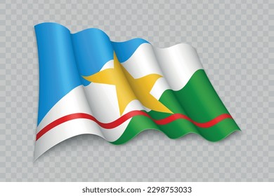 3D Realistic waving Flag of Roraima is a state of Brazil on transparent background