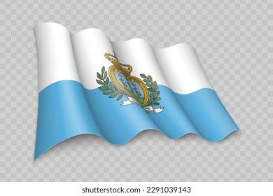 3D Realistic waving Flag of San Marino on transparent background