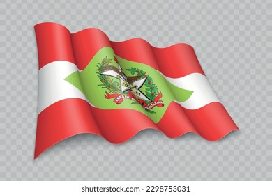 3D Realistic waving Flag of Santa Catarina is a state of Brazil on transparent background