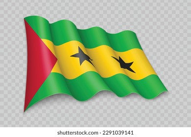 3D Realistic waving Flag of Sao Tome and Principe on transparent background