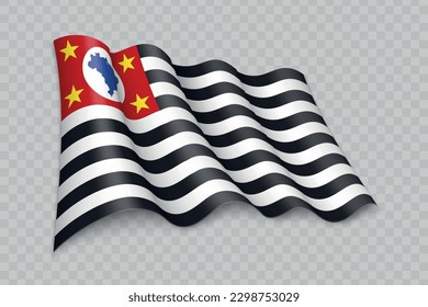 3D-Realistisch schwingende Flagge von Sao Paolo ist ein Staat Brasilien auf transparentem Hintergrund
