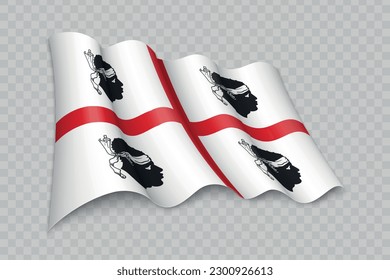 3D Realistic waving Flag of Sardinia is a region of Italy on transparent background