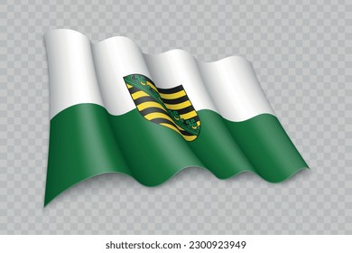 3D Realistic waving Flag of Saxony is a state of Germany on transparent background