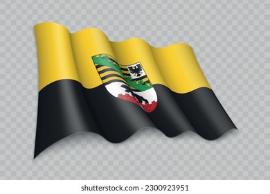 3D Realistic waving Flag of Saxony-Anhalt is a state of Germany on transparent background