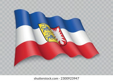 3D Realistic waving Flag of Schleswig-Holstein is a state of Germany on transparent background