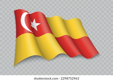 3D Realistic waving Flag of Selangor is a state of Malaysia on transparent background