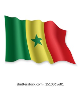 3D Realistic waving Flag of Senegal on white background