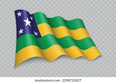 3D Realistic waving Flag of Sergipe is a state of Brazil on transparent background