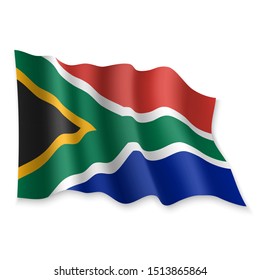 3D Realistic waving Flag of South Africa on white background
