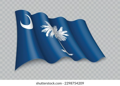 3D Realistic waving Flag of South Carolina is a state of United States on transparent background