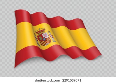 3D Realistic waving Flag of Spain on transparent background