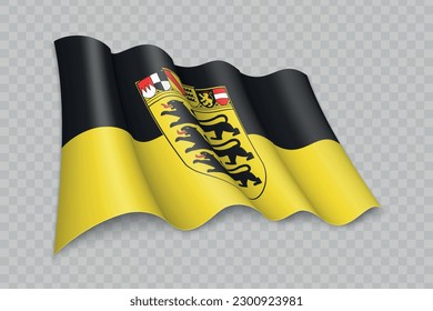 3D Realistic waving Flag of Baden-Württemberg is a state of Germany on transparent background