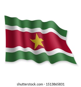 3D Realistic waving Flag of Suriname on white background