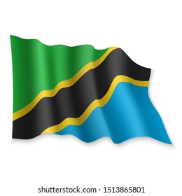 3D Realistic waving Flag of Tanzania on white background