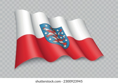 3D Realistic waving Flag of Thuringia is a state of Germany on transparent background