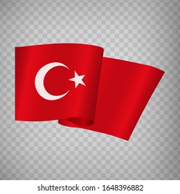 Bandera ondulada realista 3D de Turquía sobre fondo transparente.  Bandera Nacional de la República Turca para el diseño de su sitio web, aplicación, UI. Asia. EPS10.