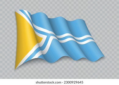 3D Realistic waving Flag of Tuva is a region of Russia on transparent background