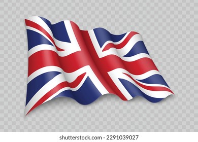 3D Realistic waving Flag of United Kingdom on transparent background