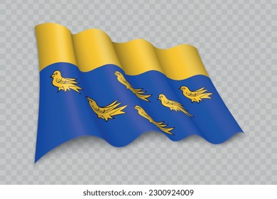 3D Realistic waving Flag of West Sussex is a county of England on transparent background