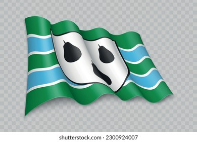 3D Realistic waving Flag of Worcestershire is a county of England on transparent background