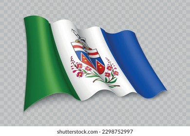 Bandera ondulada realista 3D de Yukón es un estado de Canadá con antecedentes transparentes