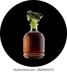 3D Realistic Whiskey Bottle with Green Sculptural Stopper Isolated