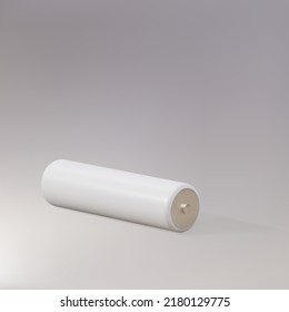 3 d Batería tipo AA blanca realista. Acumulador de batería para el vapor sobre un fondo gris. Ilustración vectorial.