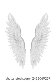 3D Realistic White Angel Style Wings. On Transparent Background. EPS10 Vector