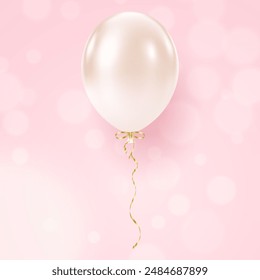 Globo blanco realista 3D sobre fondo rosa. Globo de helio brillante de lujo aislado. Navidades, decoración de tarjetas de cumpleaños. Elemento de diseño de celebración. Ilustración vectorial EPS10.