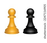 3D realistic white and black chess Pawn icon set isolated on white background. Editable EPS 10 vector graphic illustration.
