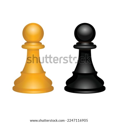 3D realistic white and black chess Pawn icon set isolated on white background. Editable EPS 10 vector graphic illustration.