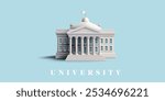 3D realistic white building of University, institute, and academy. Classical architecture with columns. Banner for education, science concepts. Vector