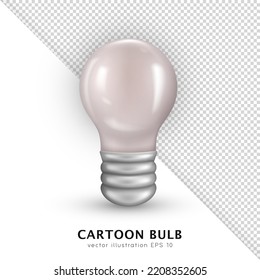 Bombilla blanca realista 3D aislada sobre fondo transparente. Bombilla luminosa brillante de dibujos animados. Lámpara de filamento brillante tridimensional para la decoración. Electricidad, energía, concepto de energía 
