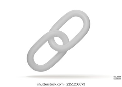 3d Cadena blanca realista o enlace Icono aislado en fondo blanco. Icono de dos enlaces de cadena, Adjuntar, símbolo de bloqueo. Signo de enlace de cadena de bloqueo. Ilustración vectorial 3D