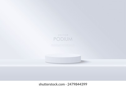 Fondo de podio de pedestal de producto de cilindro blanco realista 3D. Escaparate de la etapa del producto de la maqueta de la escena de la pared del patrón de la Vertical mínima, exhibición de la promoción. Formas geométricas Abstractas del Vector.